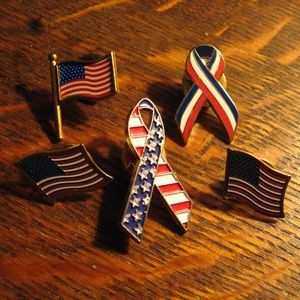 USA American Flag Ribbon Patriotic Lapel Pins (5)